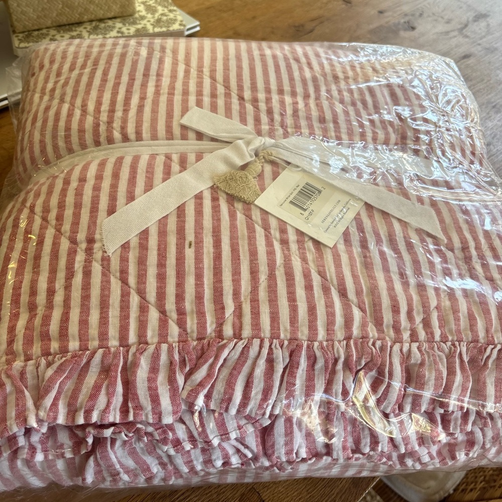 Serena & Lily Nantucket Red and White Striped linen Quilt